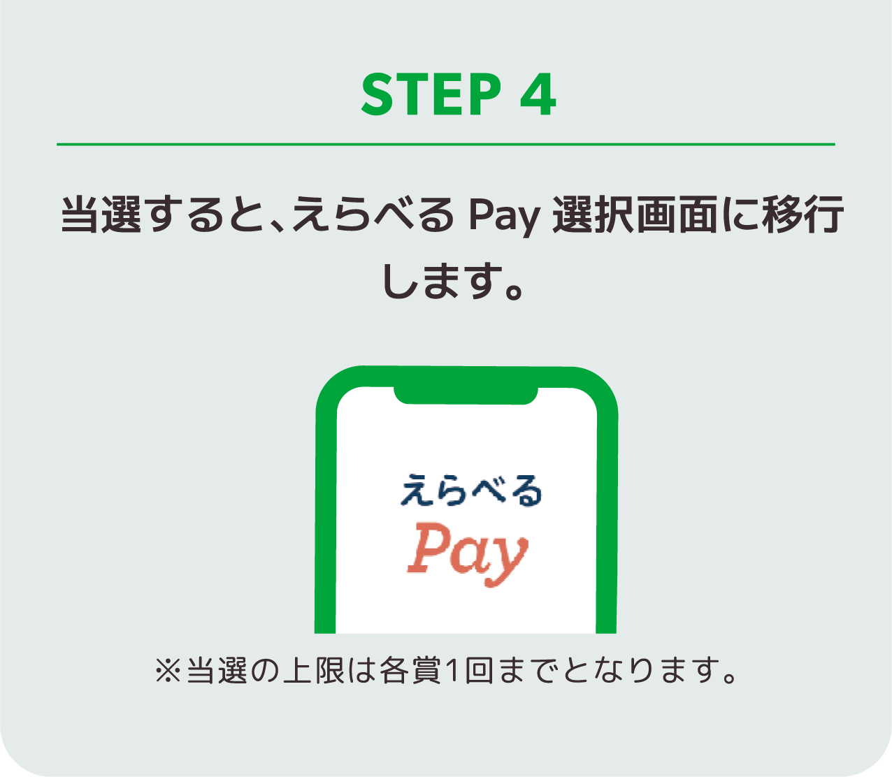 ステップ4 当選すると、えらべるPay選択画面に移行します。※当選の上限は各賞1回までとなります。